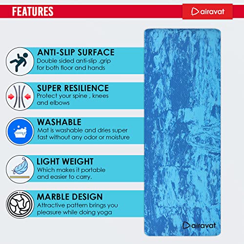 Airavat Yoga Mat 8mm Thick High Density Anti-Tear Marble Design 2.6 x 6 feet Blue Yoga Mat for Men Yoga mat for Women Exercise Mat Gym Workout Mat for Yoga Pilates Home Gym PER yoga mat - Image 2