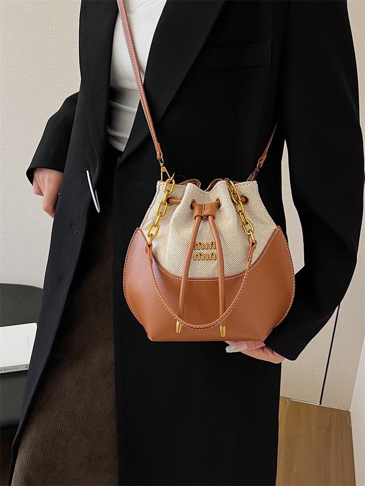 High-End Chain Handbag Bucket Bag For Women, -Selling New Trendy Fashion Canvas Splicing Shoulder Crossbody Bag - Image 4