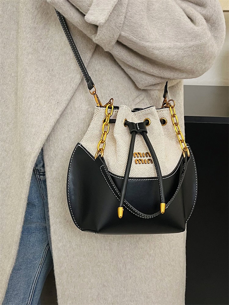 High-End Chain Handbag Bucket Bag For Women, -Selling New Trendy Fashion Canvas Splicing Shoulder Crossbody Bag - Image 5