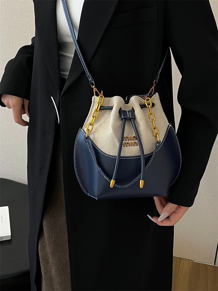 High-End Chain Handbag Bucket Bag For Women, -Selling New Trendy Fashion Canvas Splicing Shoulder Crossbody Bag - Image 3