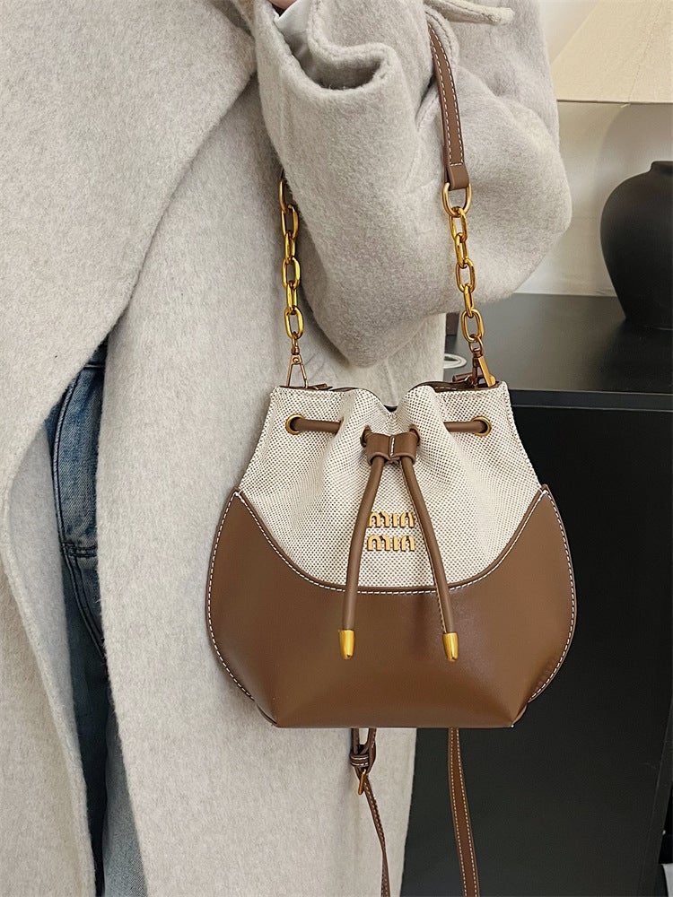 High-End Chain Handbag Bucket Bag For Women, -Selling New Trendy Fashion Canvas Splicing Shoulder Crossbody Bag - Image 2