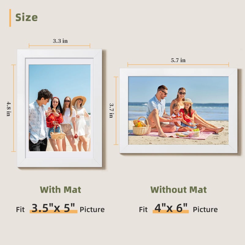 HappyHapi 4x6 Picture Frames Set of 10, Tabletop or Wall Display Pictures 3.5x5 with Mat or 4x6 Without, Multi Photo Frames Collage (White) - Image 3