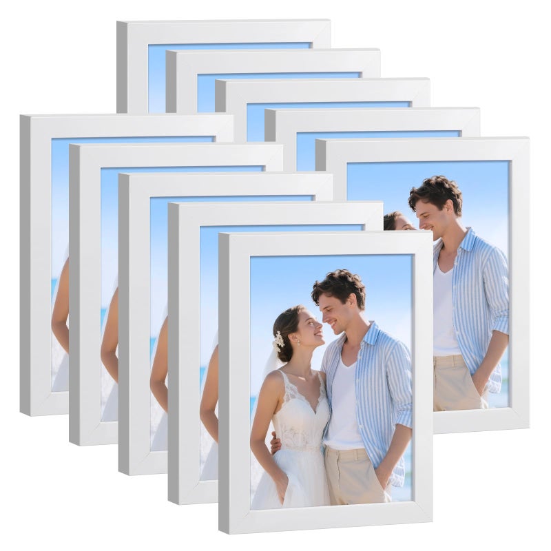 HappyHapi 4x6 Picture Frames Set of 10, Tabletop or Wall Display Pictures 3.5x5 with Mat or 4x6 Without, Multi Photo Frames Collage (White) - Image 1