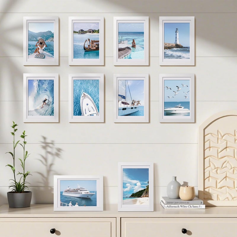 HappyHapi 4x6 Picture Frames Set of 10, Tabletop or Wall Display Pictures 3.5x5 with Mat or 4x6 Without, Multi Photo Frames Collage (White) - Image 2