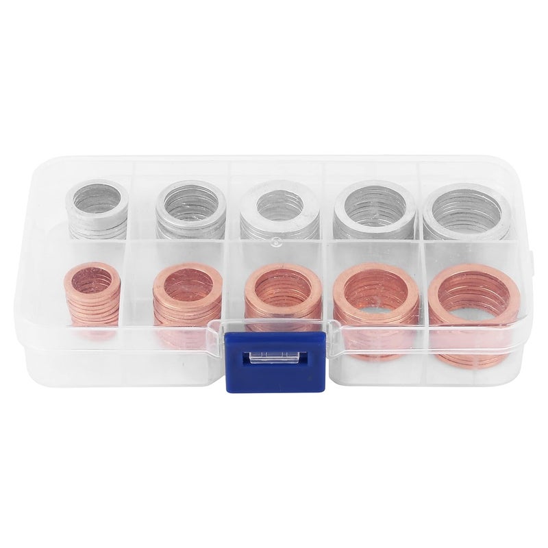 AUTOMAJOR 100pcs Oil Drain Plug Crush Washer Gasket Seal Assortment– 10mm 12mm 14mm 16mm 18mm - Universal Fit 50 Cooper and 50 Aluminum Oil Plug Washers - Image 3