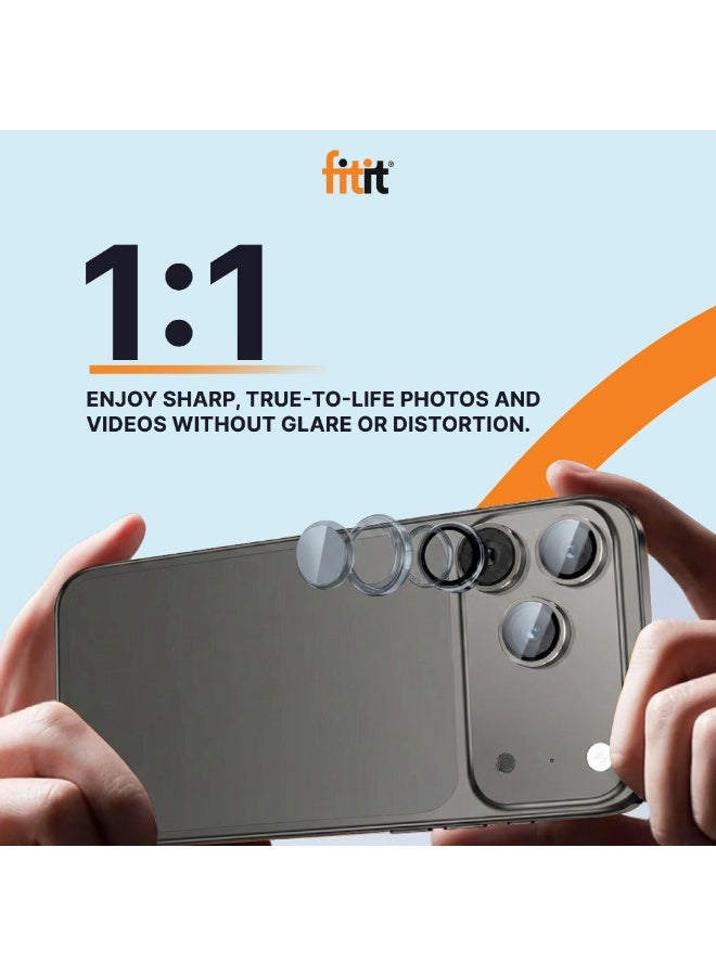 FITIT حماية عدسة الكاميرا لجهاز آيفون 17 برو/17 برو ماكس - زجاج مقسى 9H مع حلقة ألمنيوم، مضاد للبصمات، سهل التركيب - رمادي - فيتت - Image 4