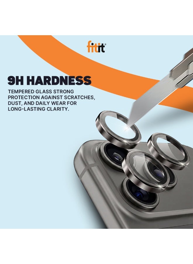 FITIT حماية عدسة الكاميرا لجهاز آيفون 17 برو/17 برو ماكس - زجاج مقسى 9H مع حلقة ألمنيوم، مضاد للبصمات، سهل التركيب - رمادي - فيتت - Image 2