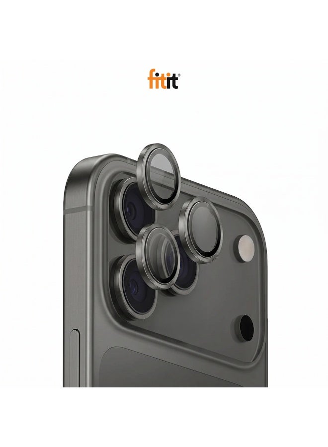 FITIT حماية عدسة الكاميرا لجهاز آيفون 17 برو/17 برو ماكس - زجاج مقسى 9H مع حلقة ألمنيوم، مضاد للبصمات، سهل التركيب - رمادي - فيتت - Image 1