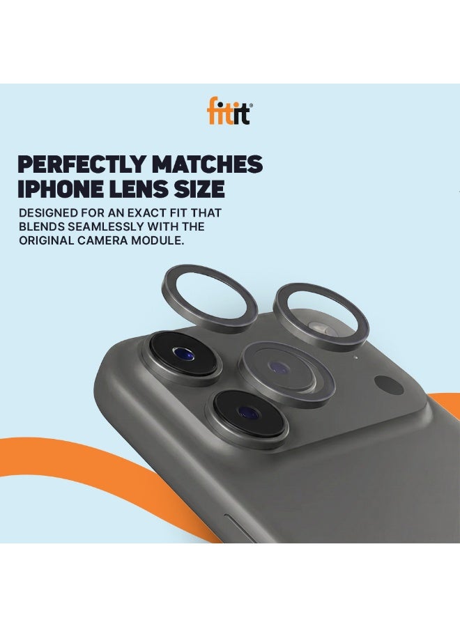 FITIT حماية عدسة الكاميرا لجهاز آيفون 17 برو/17 برو ماكس - زجاج مقسى 9H مع حلقة ألمنيوم، مضاد للبصمات، سهل التركيب - رمادي - فيتت - Image 3