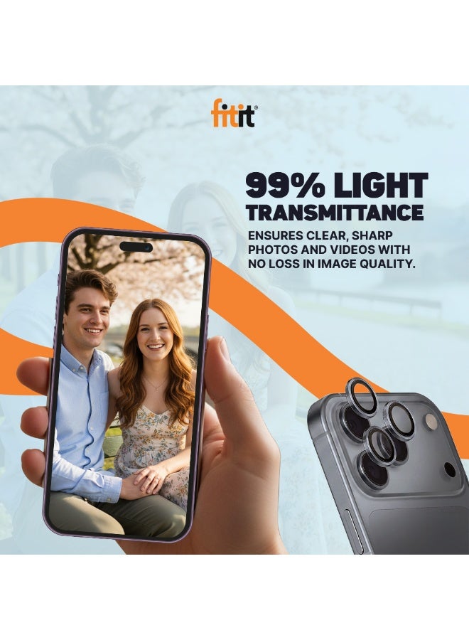 FITIT حماية عدسة الكاميرا لجهاز آيفون 17 برو/17 برو ماكس - زجاج مقسى 9H مع حلقة ألمنيوم، مضاد للبصمات، سهل التركيب - رمادي - فيتت - Image 5