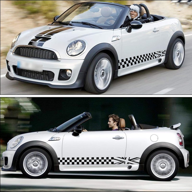 TOMALL 1 Pair 78.7'' Car Universal Racing Checkered Flag Side Stripes Decal Compatible with Mini Cooper Vinyl Waterproof Door Side Stickers Lattice Self-Adhesive Decal Decorations Accessories (Black) - Image 4