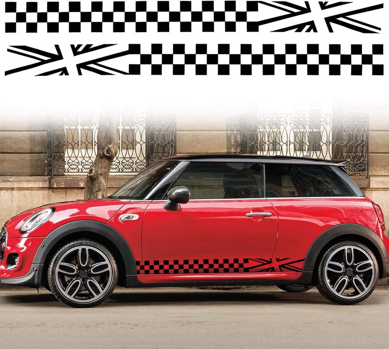 TOMALL 1 Pair 78.7'' Car Universal Racing Checkered Flag Side Stripes Decal Compatible with Mini Cooper Vinyl Waterproof Door Side Stickers Lattice Self-Adhesive Decal Decorations Accessories (Black) - Image 1