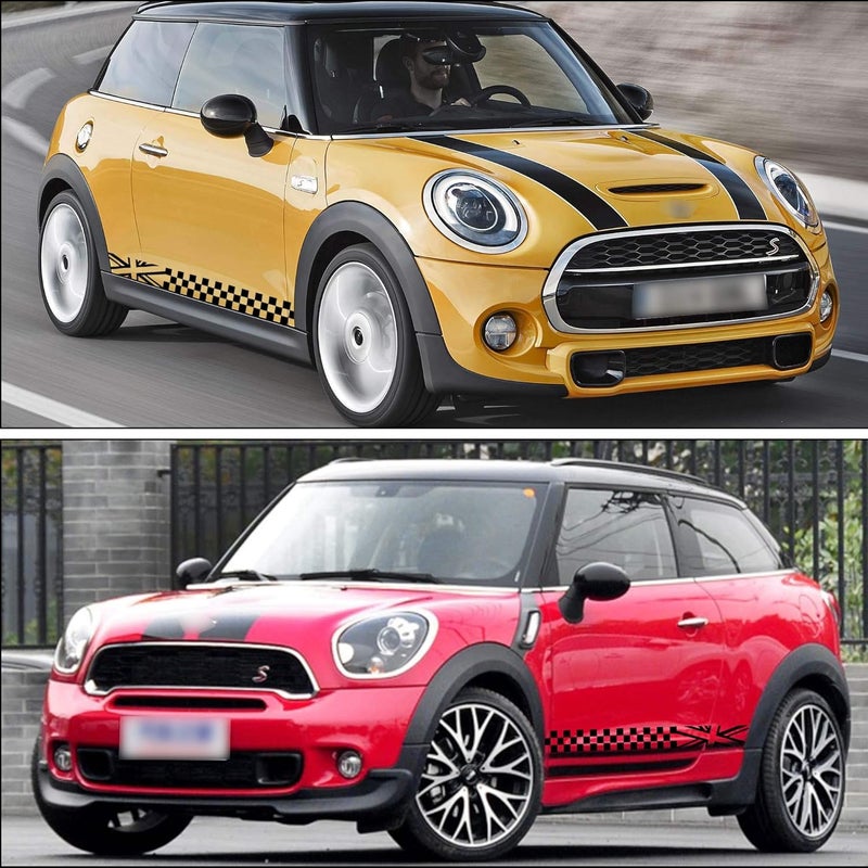 TOMALL 1 Pair 78.7'' Car Universal Racing Checkered Flag Side Stripes Decal Compatible with Mini Cooper Vinyl Waterproof Door Side Stickers Lattice Self-Adhesive Decal Decorations Accessories (Black) - Image 5