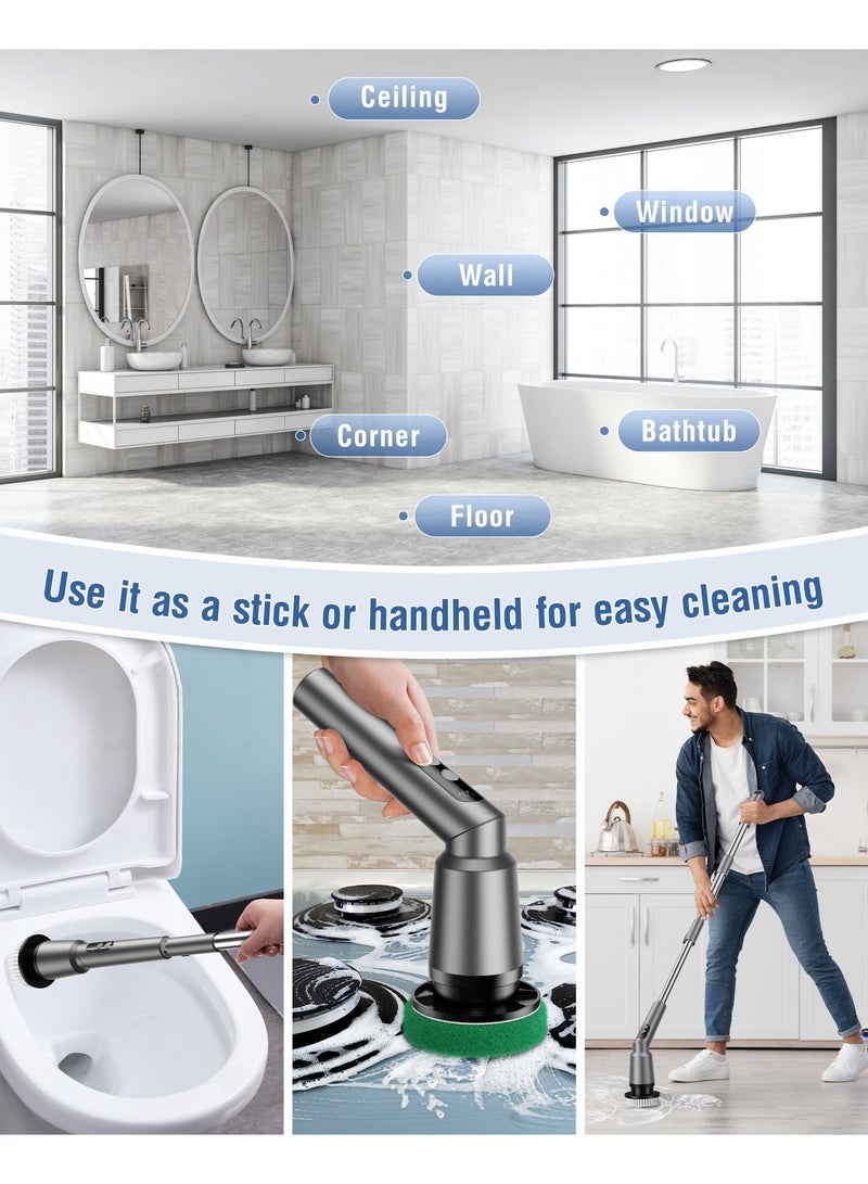 9-in1-Electric Spin Scrubber - Electric Scrubber for Cleaning with 9 Replaceable Heads - Full-Body IPX7 Waterproof Tub Scrubber with Long Handle - 3 Speeds Electric Brush Cleaner for Bathroom, Tile, Sink, Car & More - Image 1