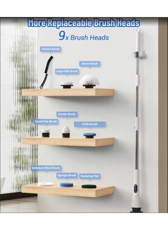 9-in1-Electric Spin Scrubber - Electric Scrubber for Cleaning with 9 Replaceable Heads - Full-Body IPX7 Waterproof Tub Scrubber with Long Handle - 3 Speeds Electric Brush Cleaner for Bathroom, Tile, Sink, Car & More - Image 3