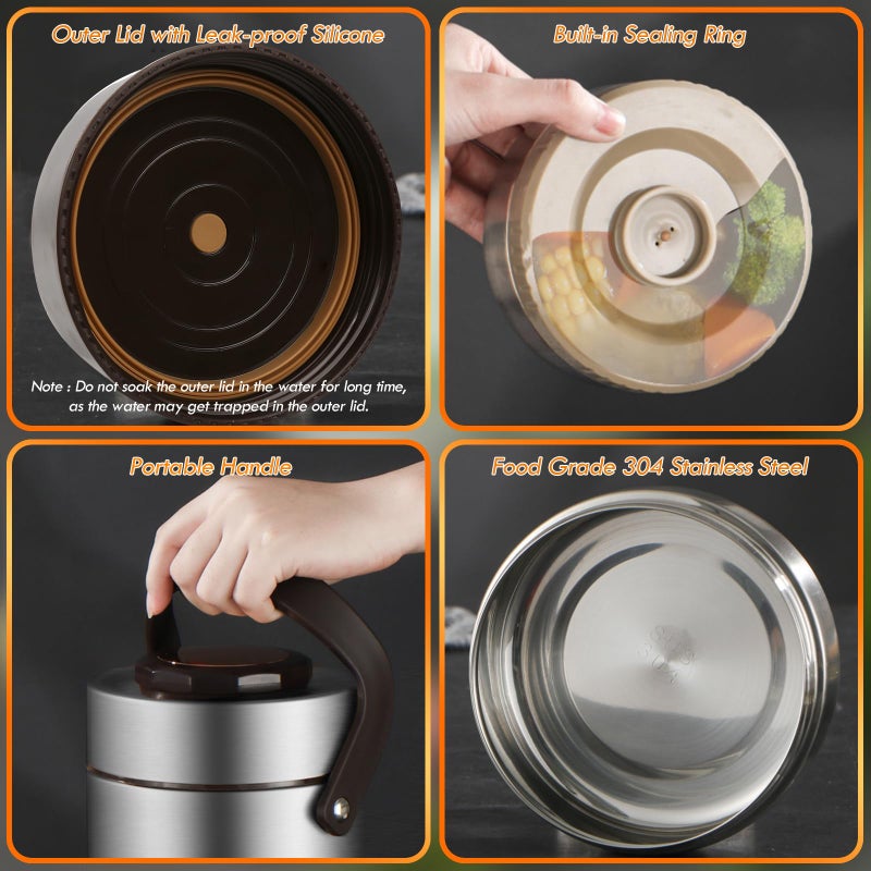 SSAWcasa Thermos for Hot Food  3 Layered Stackable 67oz Insulated Lunch Box  Large Soup Thermos Jar with Lunch Bag Spoon Fork  Stainless Steel Travel Bento Container for Adults Office Outdoor Meals - Image 3