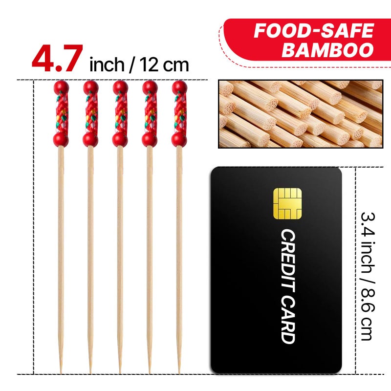 PuTwo Cocktail Picks Handmade Toothpicks 4.7â€ 100ct Red Beads with Rope - Image 2