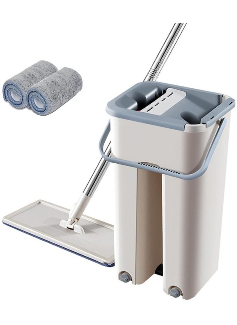 Scratch Flat Mop with Bucket Hand Free Washing 360 Spin Scratch Mop with Microfiber 2 Pad for Household Cleaning Tool  - Image 2