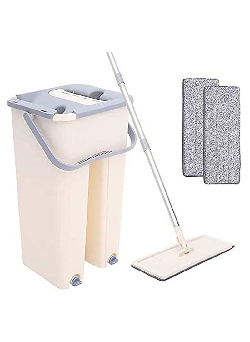 Scratch Flat Mop with Bucket Hand Free Washing 360 Spin Scratch Mop with Microfiber 2 Pad for Household Cleaning Tool  - Image 1