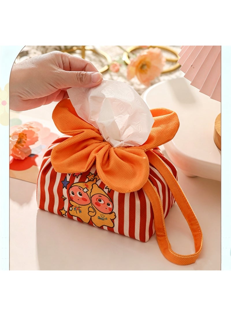 Cute Flower Tissue Box, Fabric Tissue Bag, Cartoon Car/Home Napkin Storage Bag, Children's Gift Bag, Gift Box Packaging, Birthday Gift bag, Orange - Image 2