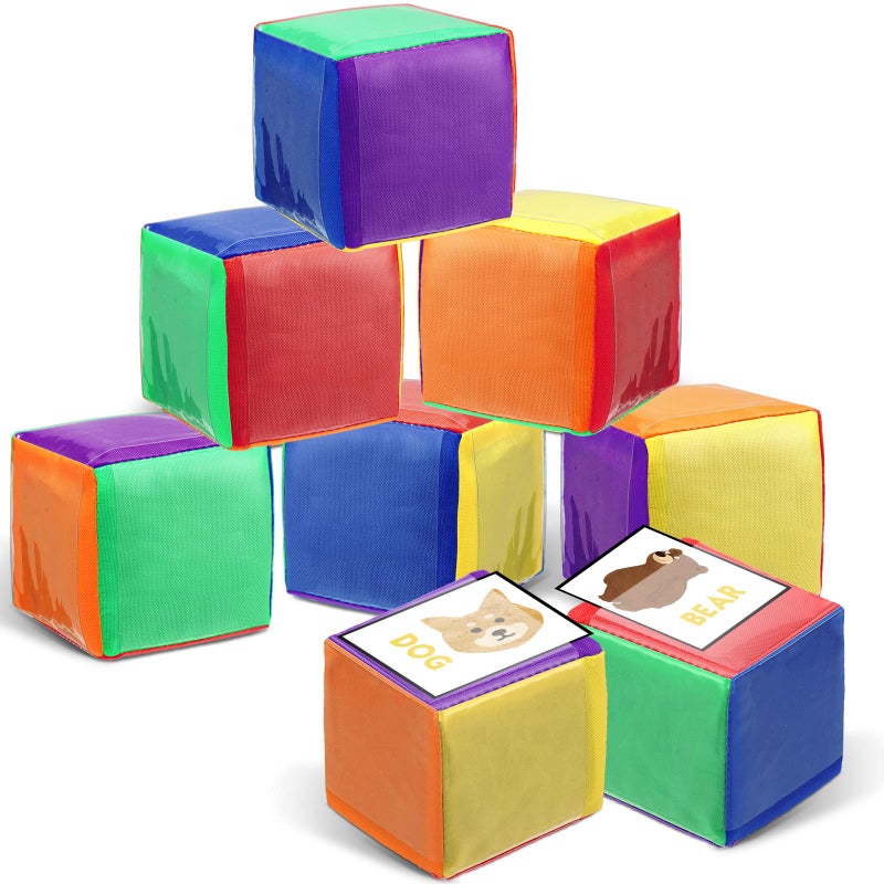 Yilloog 8 Pcs 315 Inch DIY Education Playing Game Dice Pocket Cubes for Teaching Large Clear Foam Dice for Kids Classroom Soft Cube 6 Sided Stacking Blocks for School Learning Multicolor - Image 4