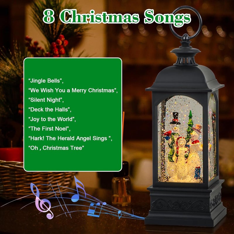 Eldnacele Snowman Music Snow Globe Lantern with 6 Hour Timer, Battery Operated & USB Powered Singing Lighted Lamp Swirling Water Glittering Christmas Decoration Holiday Decor Lantern - Image 3