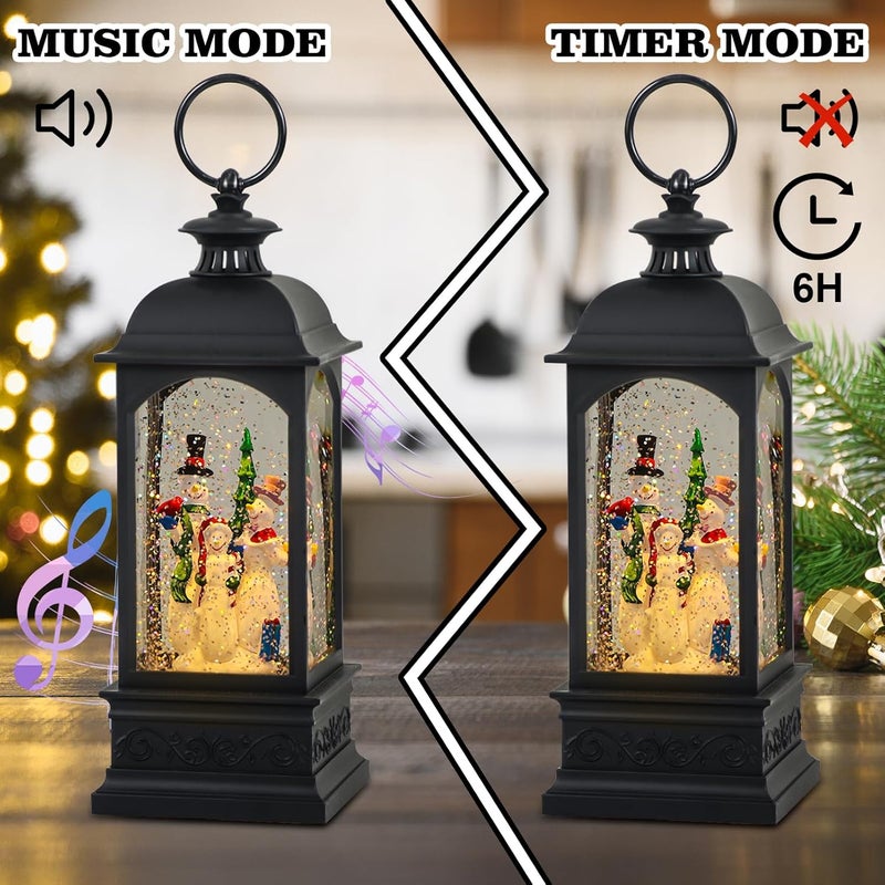 Eldnacele Snowman Music Snow Globe Lantern with 6 Hour Timer, Battery Operated & USB Powered Singing Lighted Lamp Swirling Water Glittering Christmas Decoration Holiday Decor Lantern - Image 4