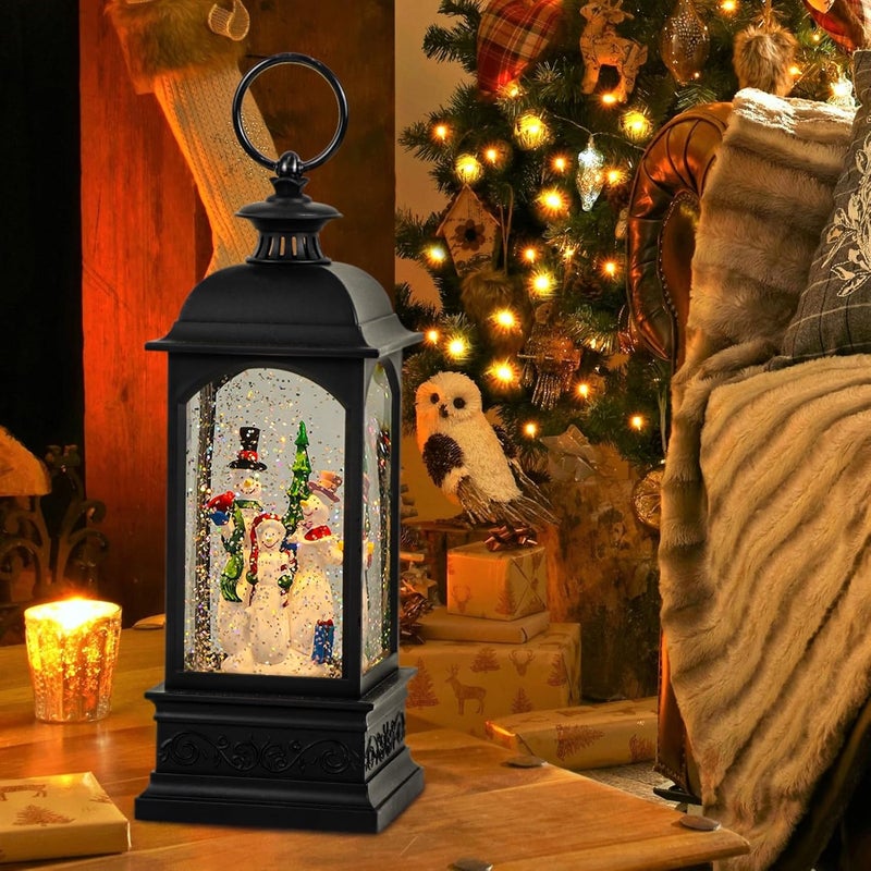 Eldnacele Snowman Music Snow Globe Lantern with 6 Hour Timer, Battery Operated & USB Powered Singing Lighted Lamp Swirling Water Glittering Christmas Decoration Holiday Decor Lantern - Image 5