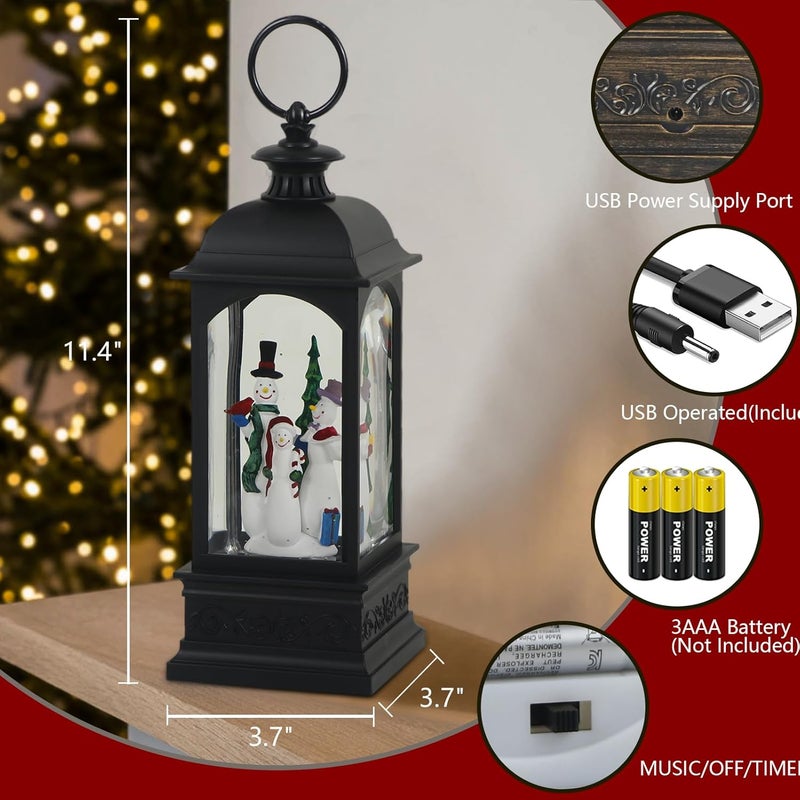 Eldnacele Snowman Music Snow Globe Lantern with 6 Hour Timer, Battery Operated & USB Powered Singing Lighted Lamp Swirling Water Glittering Christmas Decoration Holiday Decor Lantern - Image 1
