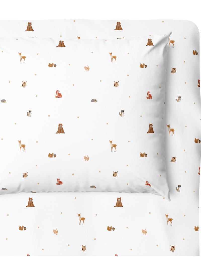 Casadora Baby Forest Amigos 100% Cotton Satin Fitted Sheet Set - 100X200 cm + 50X70 cm  - Image 1