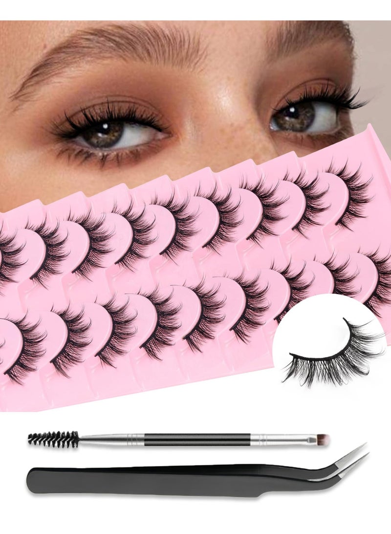 Beautybox 10 Pairs Manga Style Spiky Lashes - Crisscross Wispy False Eyelashes for Natural Anime Look, Reusable Black Band Lashes - Image 1