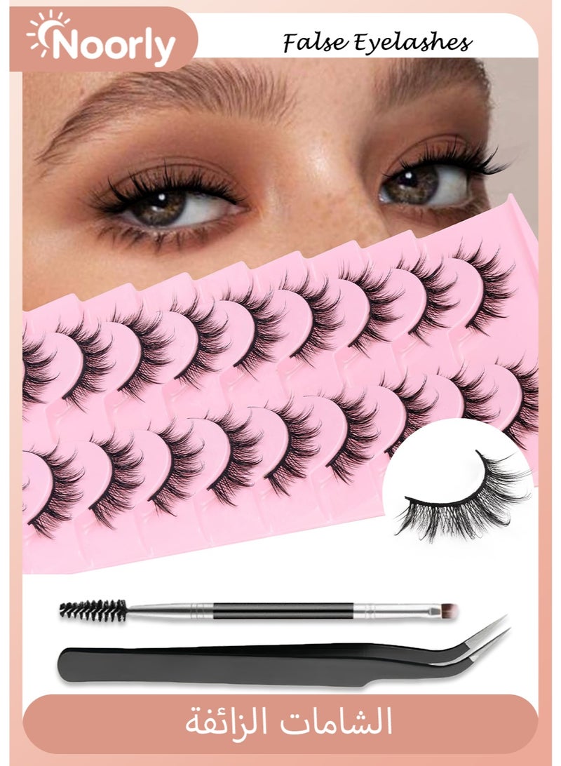 Noorly 10 Pairs Manga Style Spiky Lashes - Crisscross Wispy False Eyelashes for Natural Anime Look, Reusable Black Band Lashes - Image 1