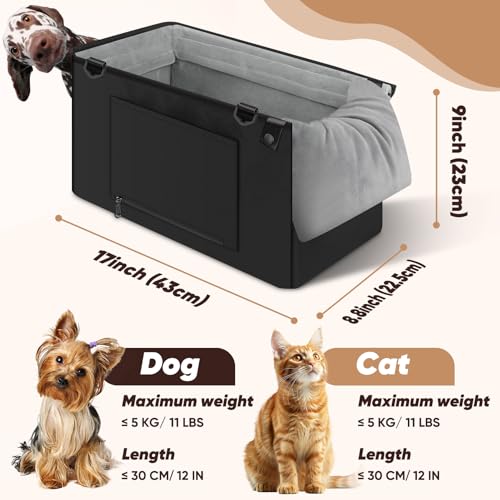 QUMY Dog Car Seats for Small Dogs Up to 11lbs Portable Center Console Dog Booster Seat MultiPurpose Puppy CarSeat with Adjustable Safety Belt Travel Pet Car Carriers for Small Dogs and Cat Black - Image 3
