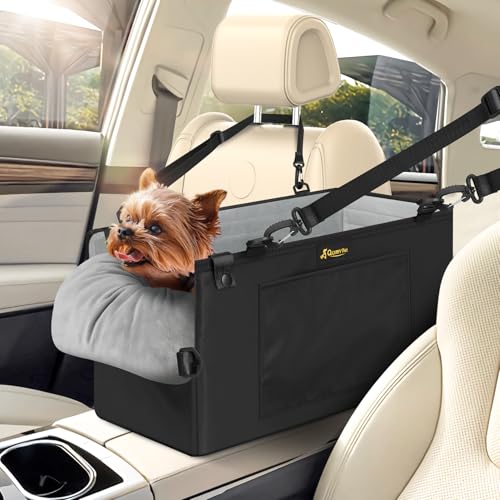 QUMY Dog Car Seats for Small Dogs Up to 11lbs Portable Center Console Dog Booster Seat MultiPurpose Puppy CarSeat with Adjustable Safety Belt Travel Pet Car Carriers for Small Dogs and Cat Black - Image 1