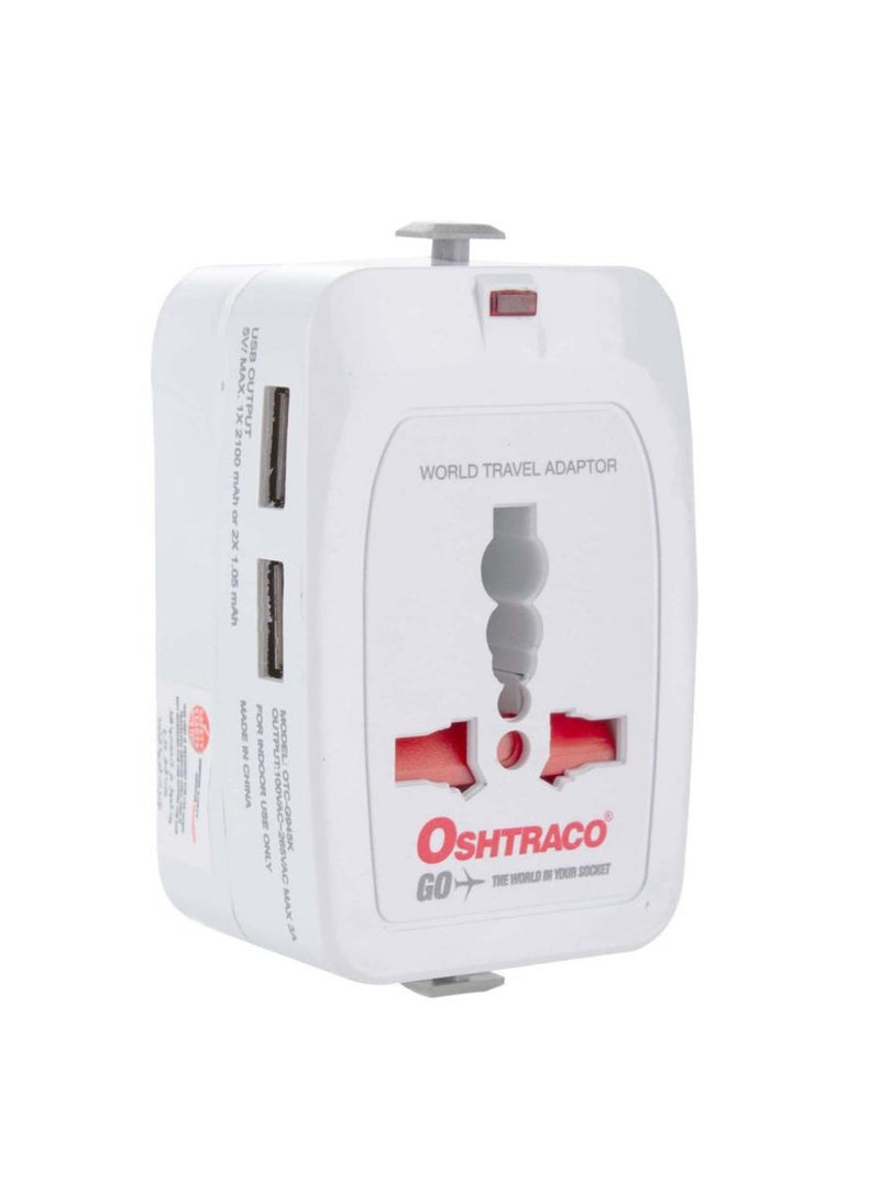 Oshtraco Go World Travel Adaptor W/ Dual USB Ports