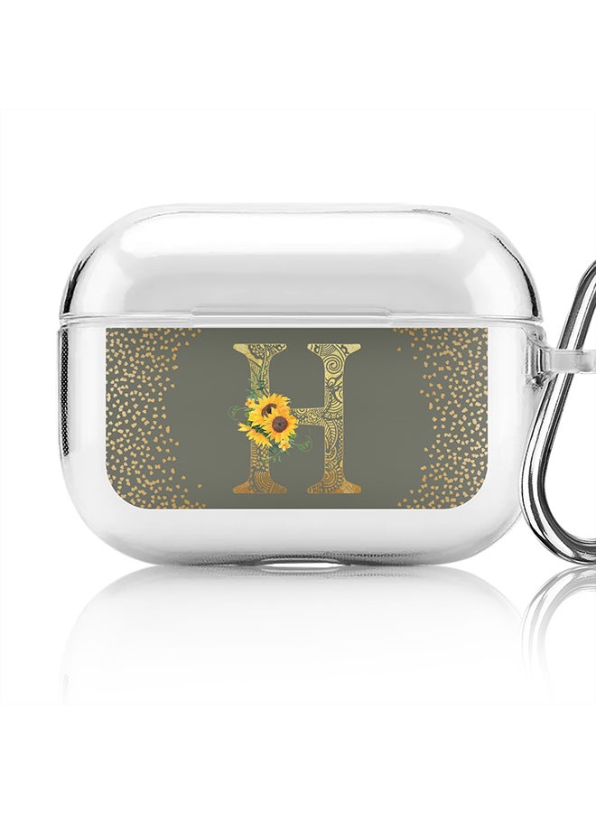 Stylizedd Classic Clear printed Case for Apple Airpods Pro Soft TPU Gel Thin Transparent Flexible Cover - Custom Monogram Initial Letter Mandala Floral Pattern Alphabet - H (Olive Green ) - Image 1