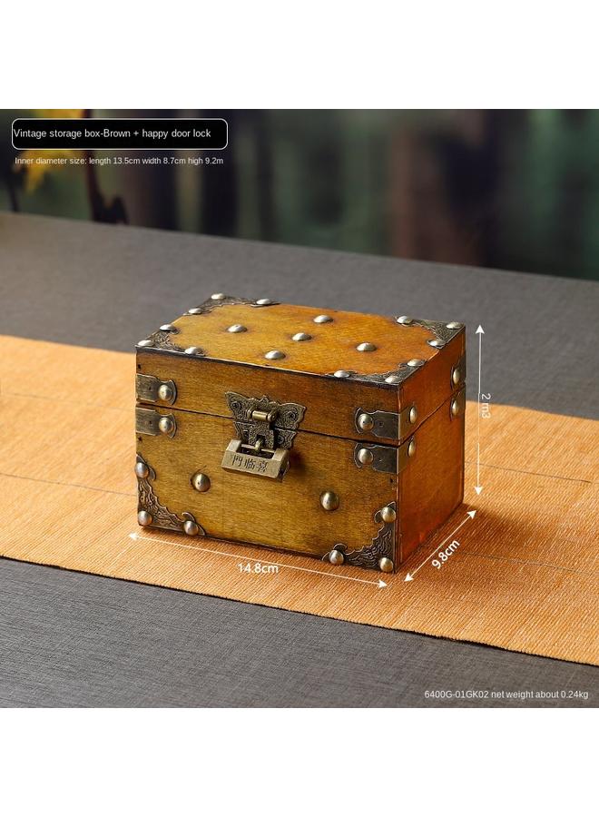 Bluejw European-style Retro Jewelry Storage Box Desktop Debris Filing Box Children's Hand Account Treasure Box Wooden Cosmetic Box With Lock  - Image 1
