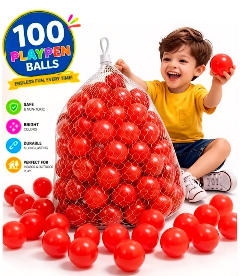 SKY-TOUCH 100-PieceVibrant Red Ocean Fun Balls Smooth Edges and Germ-Free Design Vibrant Colors Pool Ball Set - Image 1