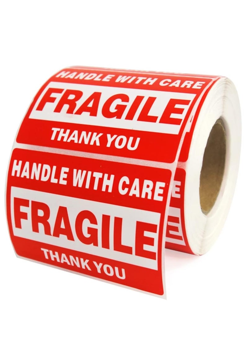 Rubik 500pcs Red Fragile Warning Stickers 3 x 2 inch, Handle With Care Thank You Strong Self Adhesive Labels for Safe Shipping Packing of Goods with Clear Large Font Text (1 Roll) - Image 1