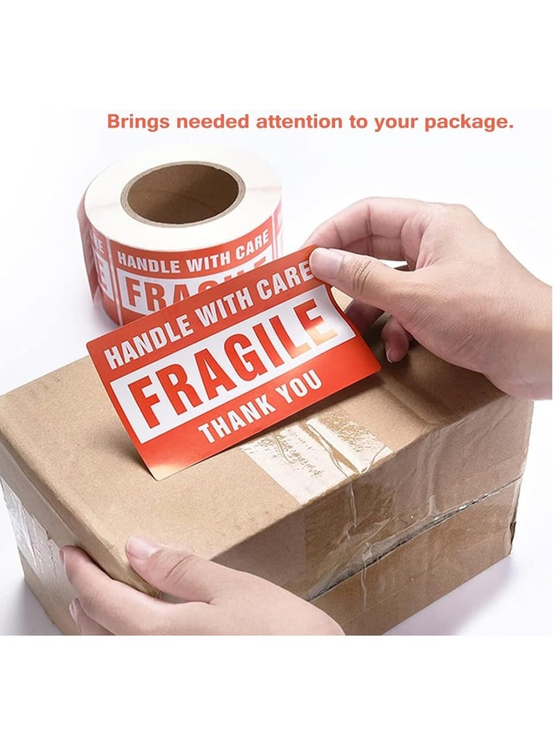 Rubik 500pcs Red Fragile Warning Stickers 3 x 2 inch, Handle With Care Thank You Strong Self Adhesive Labels for Safe Shipping Packing of Goods with Clear Large Font Text (1 Roll) - Image 2