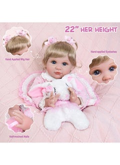 Aori Aori Lifelike Baby Dolls Real Life Baby Dolls 22 Inch Realistic Girl Todder Dolls with Bunny Toy Doll Set for Girls Age 3+  - Image 3