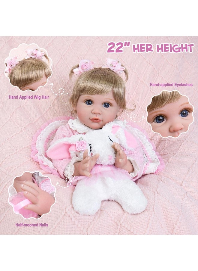 Aori Lifelike Baby Dolls Real Life Baby Dolls 22 Inch Realistic Girl Todder Dolls with Bunny Toy Doll Set for Girls Age 3+ - Image 3