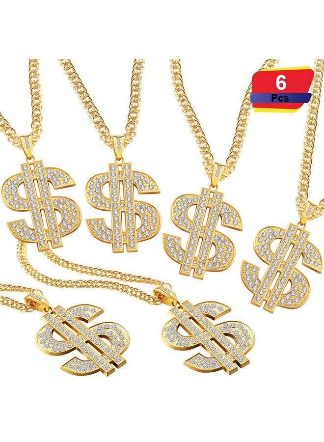 Tatuo 6 Pieces Gold Plated Chain Dollar Necklace For Men With Dollar Sign Pendant Necklace, Hip Hop Dollar Necklace (6 Pieces) - Image 1