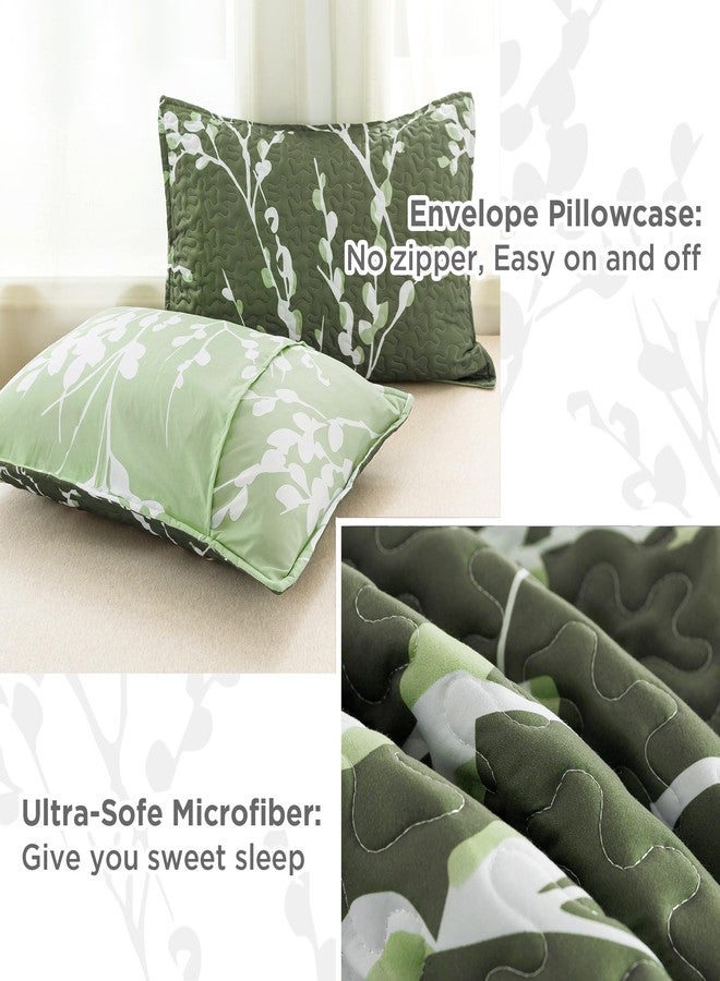 Andency Green Quilt Queen Size (96x90 Inch), 3 Pieces Floral Lightweight Bedspread, Microfiber Flower Quilted Coverlet with 2 Pillowcases for Men Women - Image 5