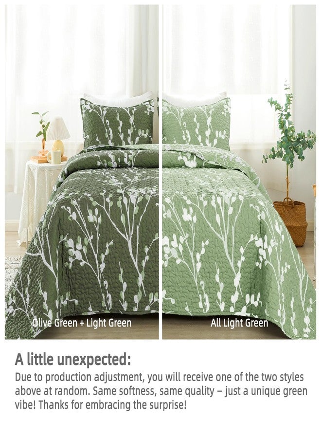 Andency Green Quilt Queen Size (96x90 Inch), 3 Pieces Floral Lightweight Bedspread, Microfiber Flower Quilted Coverlet with 2 Pillowcases for Men Women - Image 3