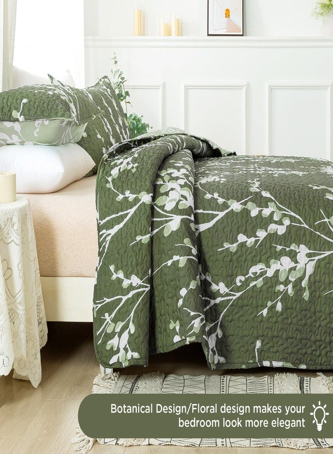 Andency Green Quilt Queen Size (96x90 Inch), 3 Pieces Floral Lightweight Bedspread, Microfiber Flower Quilted Coverlet with 2 Pillowcases for Men Women - Image 2