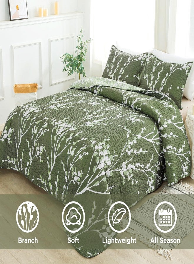 Andency Green Quilt Queen Size (96x90 Inch), 3 Pieces Floral Lightweight Bedspread, Microfiber Flower Quilted Coverlet with 2 Pillowcases for Men Women - Image 4