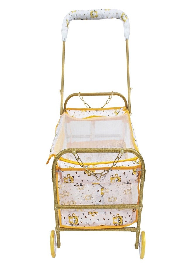 Franklite Born Baby Cradle with Mosquito & Hanging Chains, Soft Seat,Cradle for Baby,palna for New Born Baby 0-6 Month (Golden) - Image 5