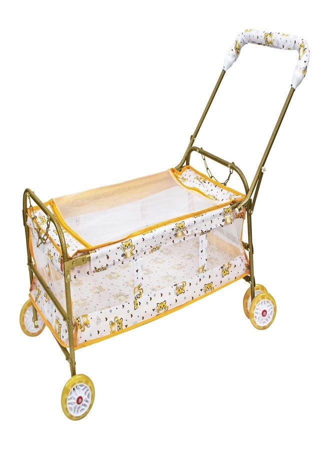 Franklite Born Baby Cradle with Mosquito & Hanging Chains, Soft Seat,Cradle for Baby,palna for New Born Baby 0-6 Month (Golden) - Image 4