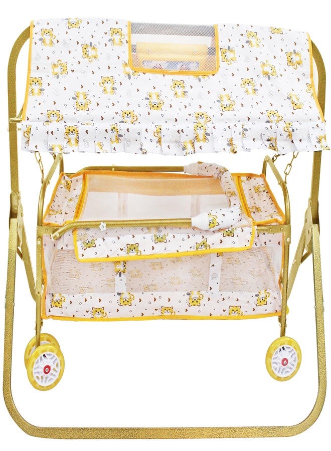 Franklite Born Baby Cradle with Mosquito & Hanging Chains, Soft Seat,Cradle for Baby,palna for New Born Baby 0-6 Month (Golden) - Image 2